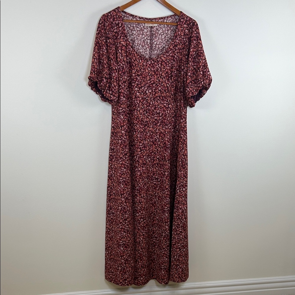 Marine Layer Floral Maxi Dress Burgundy Flutter Sleeve L